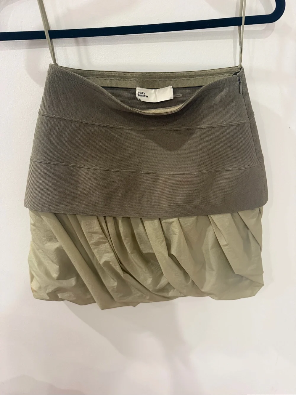Tory Burch Panelled Draped Bandage Miniskirt Sage Green Size 0